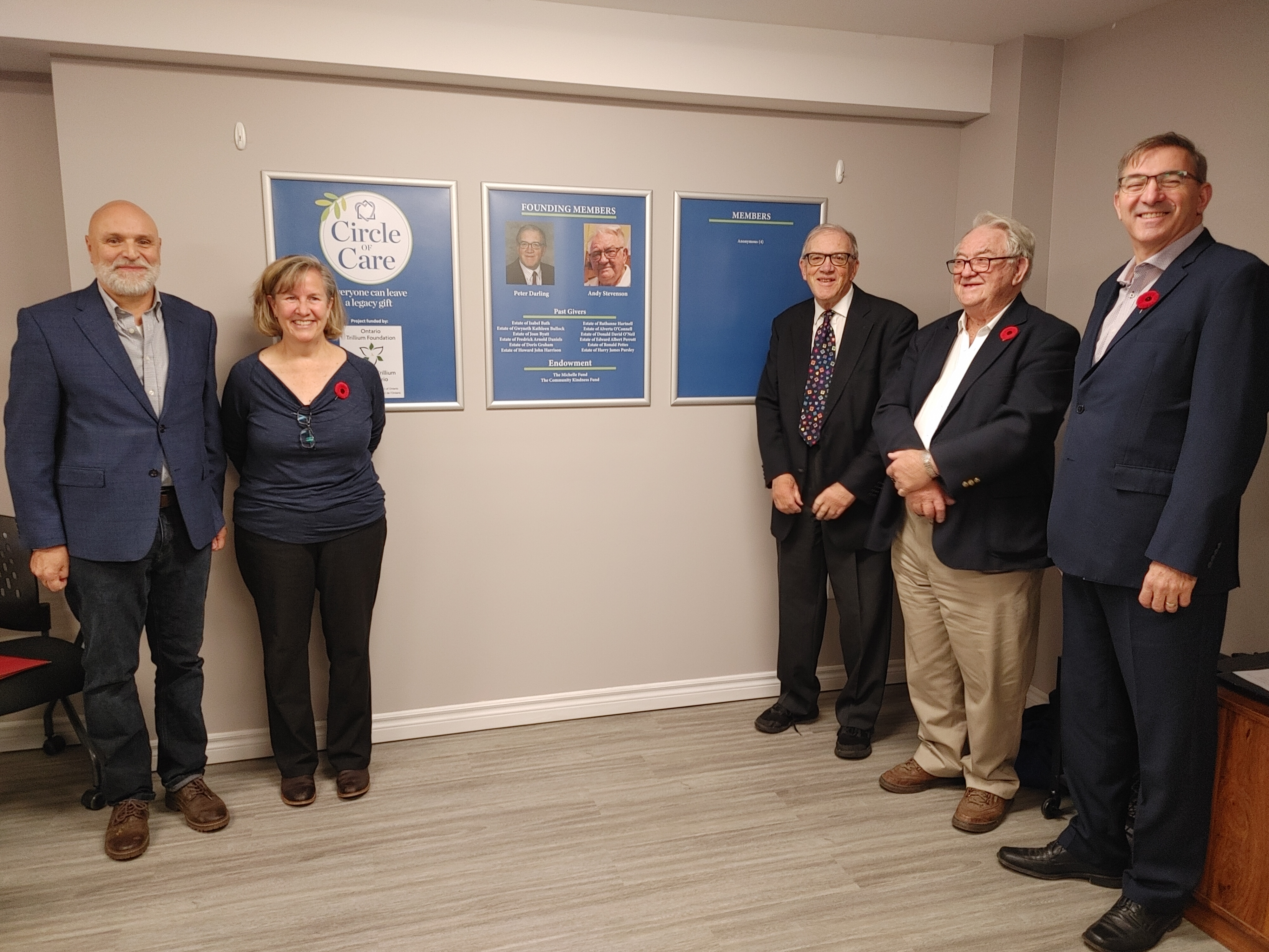 Group picture at launch (left to right) Paul Rosebush - OTF volunteer, Janet Kelly - President CCP Board, Peter Darling and Andy Stevenson - Founding Members of Circle of Care, MPP Dave Smith - Peterborough Kawartha