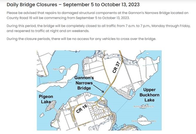 Daily Bridge Closures - Sept 5 to 13 map of re-routing